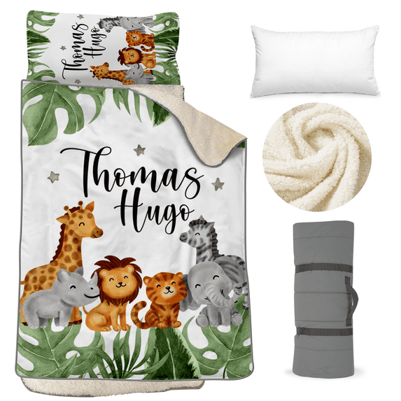 AOLOA Personalized Toddler Nap Mat - Thick & Warm - Kids Sleeping Bag with Removable Pillow & Fleece Blanket - Winter Nap Mat for Preschool Daycare - Rollup Design