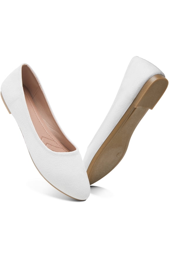 Women Ballet Flats Classic Faux Suede Pointed Toe Dress Shoes Comfortable Slip On Business Flats Cute Solid Soft Ballerina Flats(White,US7)