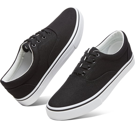 AOMAIS Men Fashion Canvas Sneakers Non-slip Low top Shoes Comfortable Round Toe Walking Shoes Casual Lace up Tennis Shoes(Black US9)