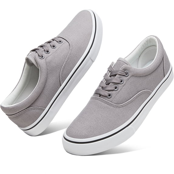AOMAIS Men Fashion Canvas Sneakers Non-slip Low top Shoes Comfortable Round Toe Walking Shoes Casual Lace up Tennis Shoes(Grey US8)