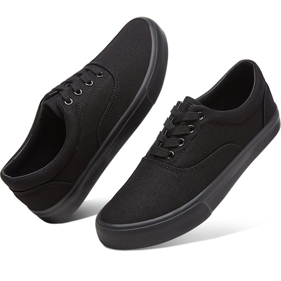AOMAIS Men Fashion Canvas Sneakers Non-slip Low top Shoes Comfortable Round Toe Walking Shoes Casual Lace up Tennis Shoes(All Black US8)