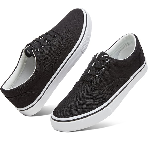 AOMAIS Men Fashion Canvas Sneakers Non-slip Low top Shoes Comfortable Round Toe Walking Shoes Casual Lace up Tennis Shoes(Black US9)
