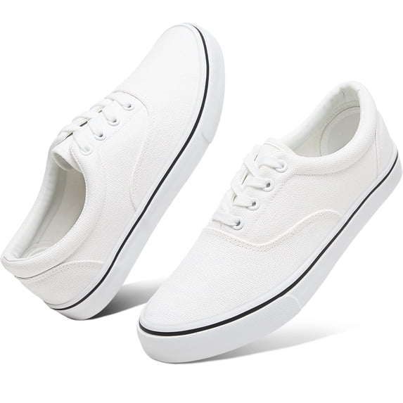 AOMAIS Men Fashion Canvas Sneakers Non-slip Low top Shoes Comfortable Round Toe Walking Shoes Casual Lace up Tennis Shoes(White US7)