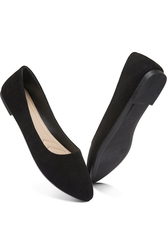 Women Ballet Flats Classic Faux Suede Pointed Toe Dress Shoes Comfortable Slip On Business Flats Cute Solid Soft Ballerina Flats(Black 10)