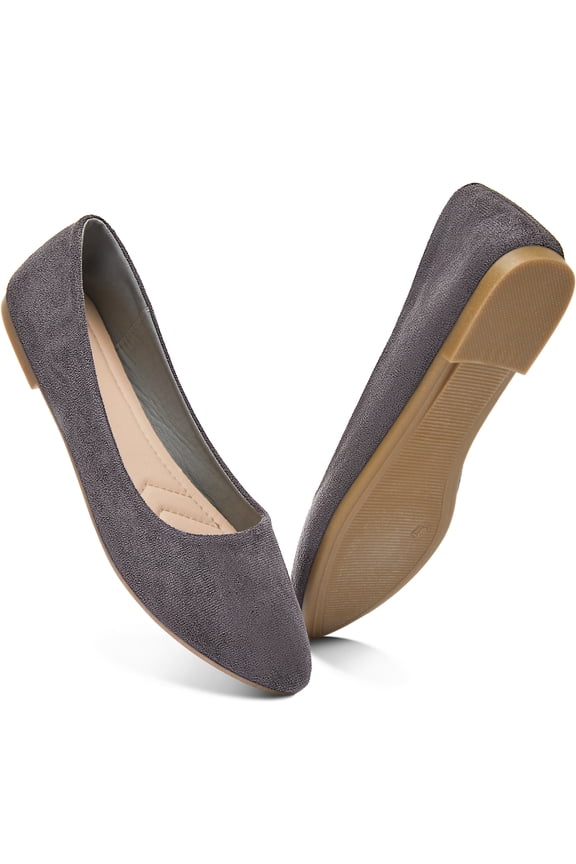 Women Ballet Flats Classic Faux Suede Pointed Toe Dress Shoes Comfortable Slip On Business Flats Cute Solid Soft Ballerina Flats(Gray 7)