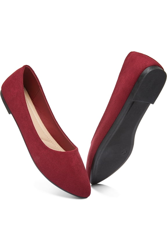 Women Ballet Flats Classic Faux Suede Pointed Toe Dress Shoes Comfortable Slip On Business Flats Cute Solid Soft Ballerina Flats(Wine 6)