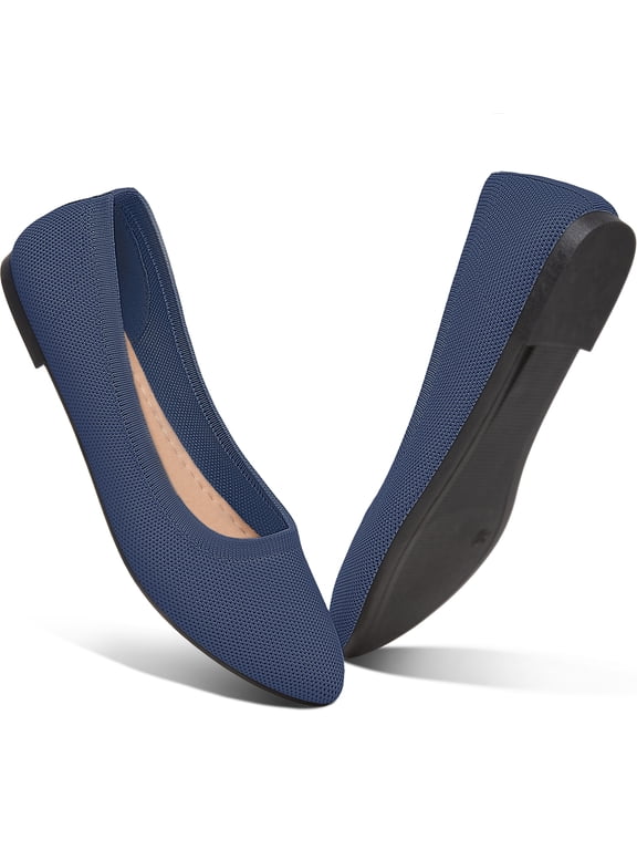 Women Ballet Flats Navy Pointy Toe Flats Mesh Shoes for Women Slip on Shoes(Navy,US10)