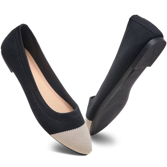 AOMAIS Women Ballet Flats Pointy Toe Flats Mesh Casual Shoes for Women Slip on Shoes(Beige Black,US10)