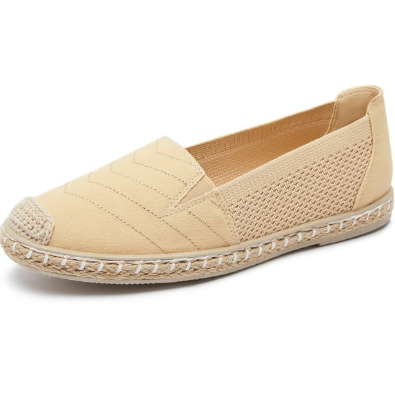 AOMAIS Women Espadrille Flats Mesh Knitted Shallow Slip Ons Comfy Breathable Canvas loafers Casual Daily Walking Shoes for Lady(Apricot US8)