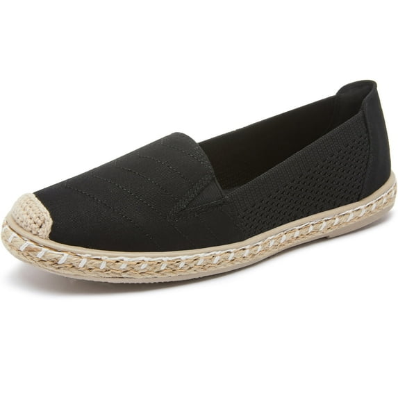AOMAIS Women Espadrille Flats Mesh Knitted Shallow Slip Ons Comfy Breathable Canvas loafers Casual Daily Walking Shoes for Lady(Black US10)