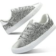 thumbnail image 1 of AOMAIS Women Glitter Sneakers Sparkly Low Top Sequins Sneakers Lace Up Tennis Shoes Comfort Bling Shoes Fashion Shiny Walking Shoes(Silver Glitter US6), 1 of 8