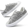 thumbnail image 1 of AOMAIS Women Glitter Sneakers Sparkly Low Top Sequins Sneakers Lace Up Tennis Shoes Comfort Bling Shoes Fashion Shiny Walking Shoes(Silver Glitter US8), 1 of 8