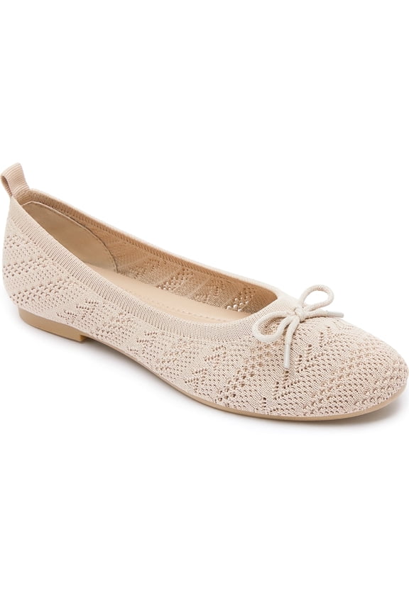Women’s Ballet Flats Knit Mesh Flats Round Toe Shoes Comfy Slip Ons Casual Dress Flats Waling Loafer (Beige,US8)