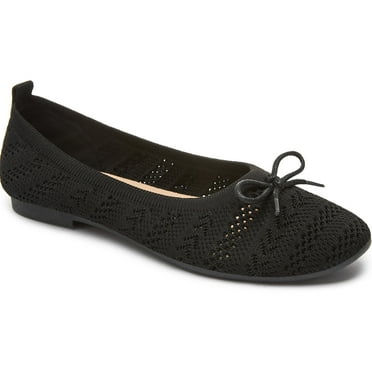 AOMAIS Women’s Ballet Flats Knit Mesh Flats Round Toe Shoes Comfy Slip Ons Casual Dress Flats Waling Loafer (Black,US5)