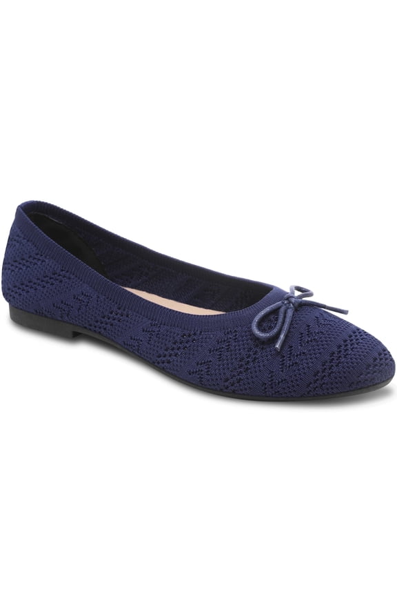 Women’s Ballet Flats Knit Mesh Flats Round Toe Shoes Comfy Slip Ons Casual Dress Flats Waling Loafer (NAVY,US10)