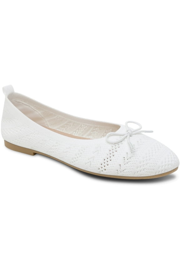 Women’s Ballet Flats Knit Mesh Flats Round Toe Shoes Comfy Slip Ons Casual Dress Flats Waling Loafer (White,US9)