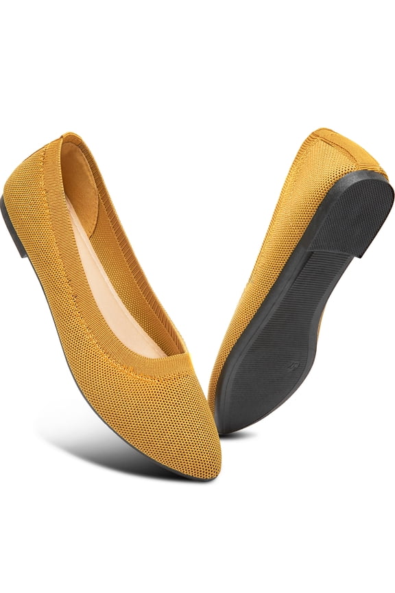 Women's Ballet Flats Pointed Toe Flats Mesh Slip On Shoes Fashion Lady shoes Classic Loafer Flats(Yellow,US11)