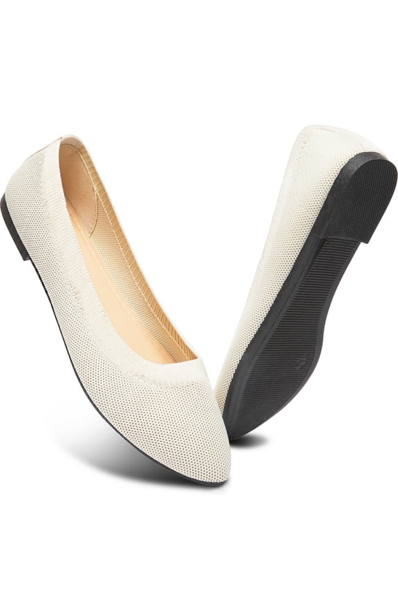 Women's Fashion Ballet Flats Pointy Toe Flats Mesh Casual Shoes for Women Slip on Shoes(Beige,US11)