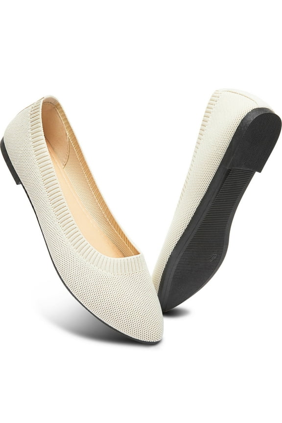 Women's Fashion Ballet Flats Pointy Toe Flats Mesh Casual Shoes for Women Slip on Shoes(Beige,US8)