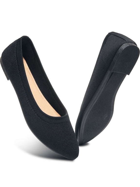 Women's Fashion Ballet Flats Pointy Toe Flats Mesh Casual Shoes for Women Slip on Shoes(Black,US8)