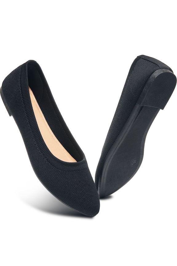 Women's Fashion Ballet Flats Pointy Toe Flats Mesh Casual Shoes for Women Slip on Shoes(Black,US9)