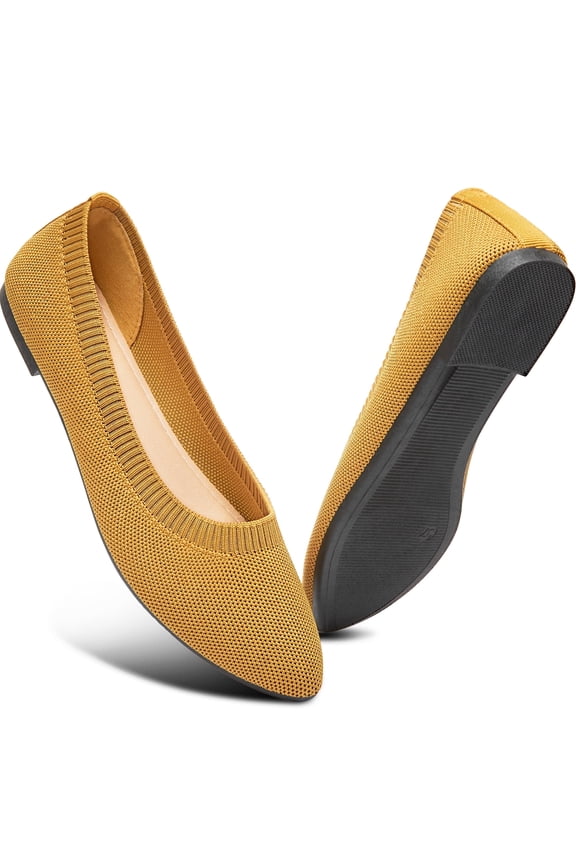 Women's Fashion Ballet Flats Pointy Toe Flats Mesh Casual Shoes for Women Slip on Shoes(Yellow,US10)