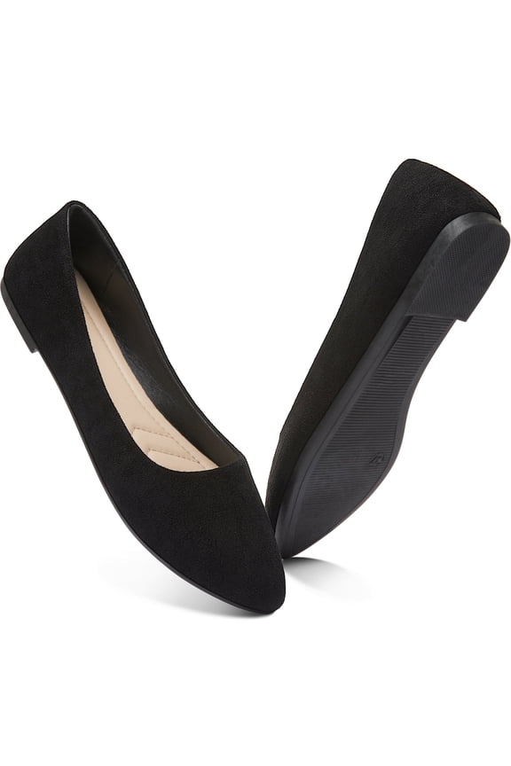 Women Ballet Flats Classic Faux Suede Pointed Toe Dress Shoes Comfortable Slip On Business Flats Cute Solid Soft Ballerina Flats(Black,US9)
