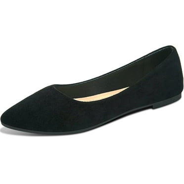 AOMAIS Women Ballet Flats Classic Faux Suede Pointed Toe Dress Shoes Comfortable Slip On Business Flats Cute Solid Soft Ballerina Flats(Black,US9)
