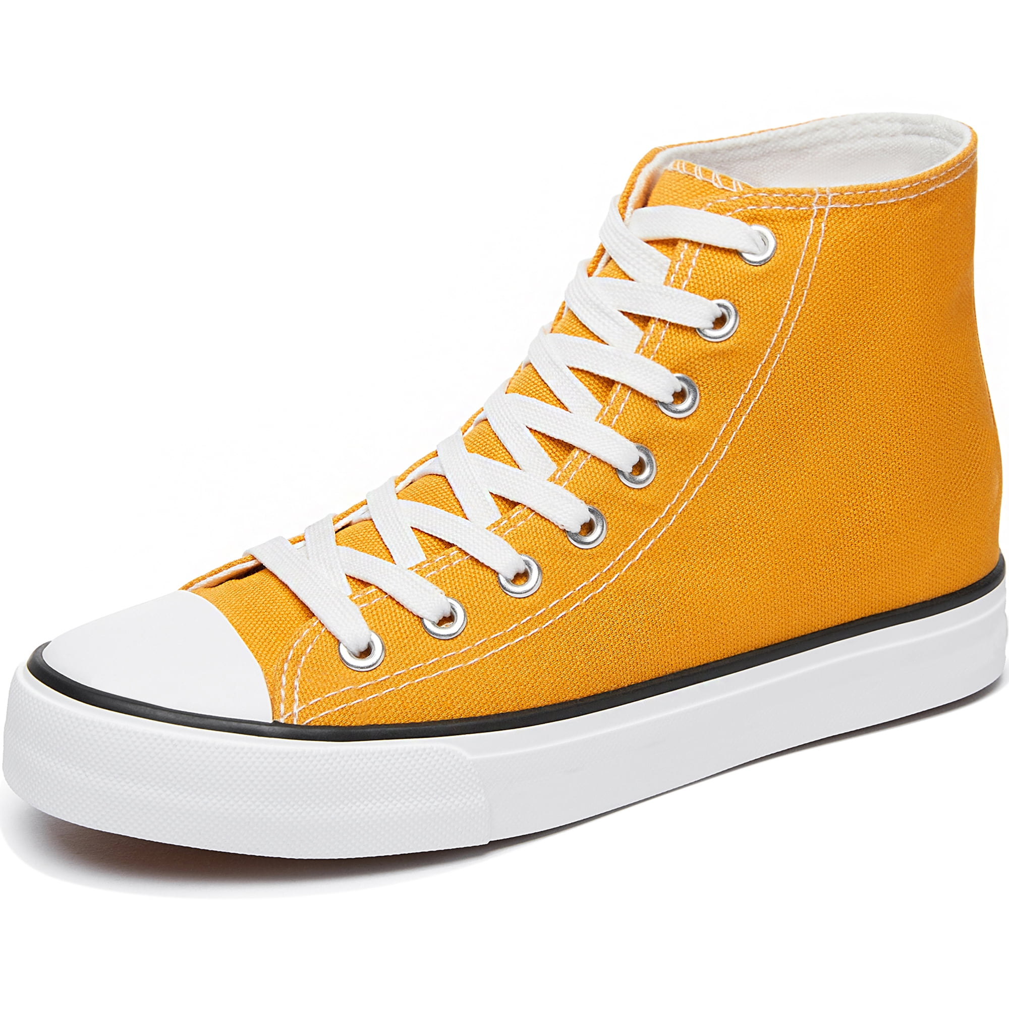 AOMAIS Women s High Top Sneakers Fashion Lace Up Canvas Casual Shoes Comfortable Walking Shoes Yellow US11
