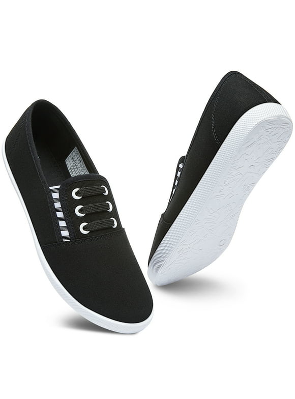 Women’s Slip On Canvas Shoes Sneakers Fashion Elastic Sneakers（Black US11）