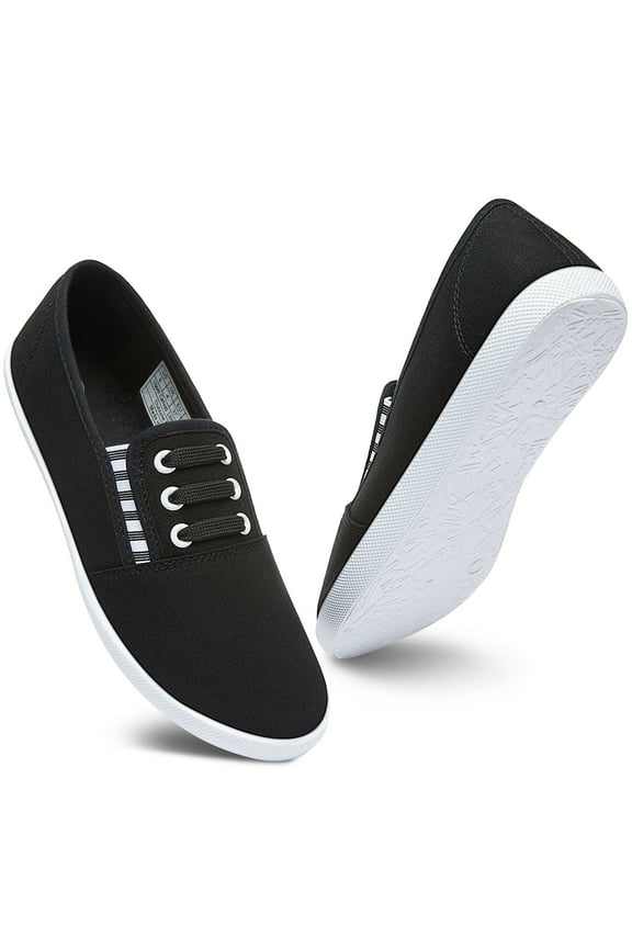 Women’s Slip On Canvas Shoes Sneakers Fashion Elastic Sneakers（Black US11）
