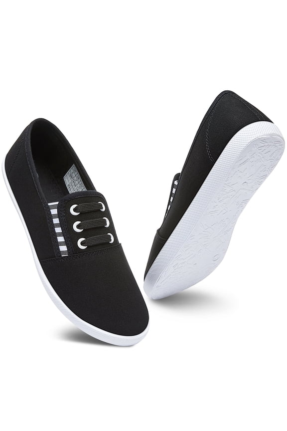 Women’s Slip On Canvas Shoes Sneakers Fashion Elastic Sneakers(Black US8)