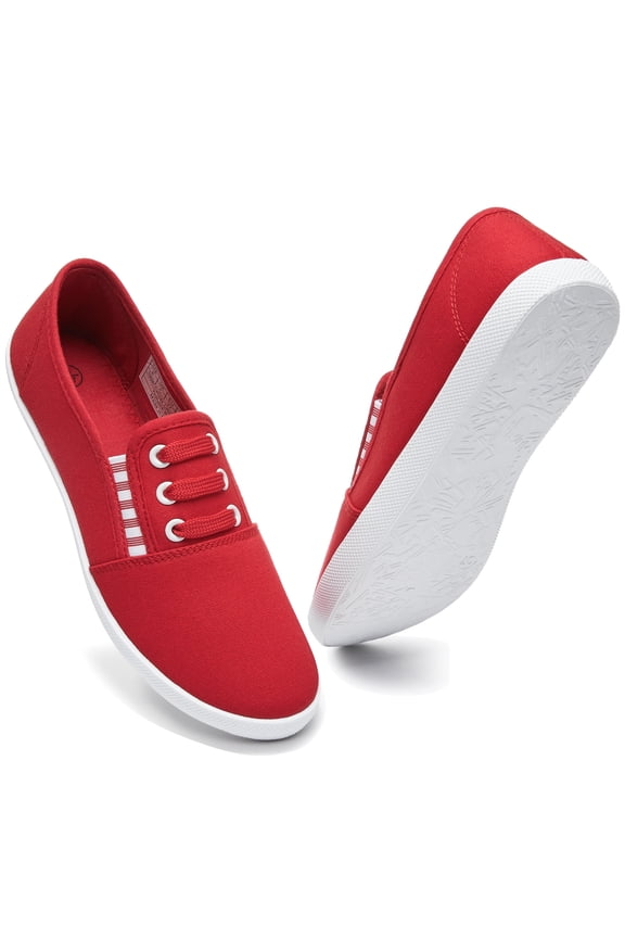 Women’s Slip On Canvas Shoes Sneakers Fashion Elastic Sneakers(Red US8)