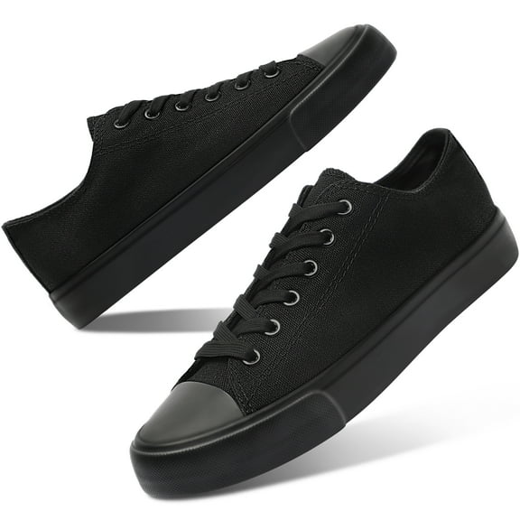 AOMAIS Womens Canvas Fashion Sneakers Classic Low Top Fabric Shoes Casual Walking Canvas Flats Cute Lace Up Tennis Shoes for Lady(All Black US12)