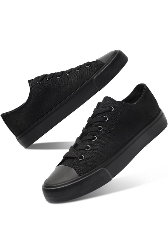 Womens Canvas Fashion Sneakers Classic Low Top Fabric Shoes Casual Walking Canvas Flats Cute Lace Up Tennis Shoes for Lady(All Black US8)