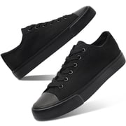 AOMAIS Womens Canvas Fashion Sneakers Classic Low Top Fabric Shoes Casual Walking Canvas Flats Cute Lace Up Tennis Shoes for LadyAll Black US9