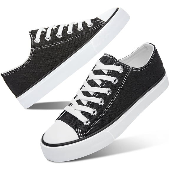 AOMAIS Womens Canvas Fashion Sneakers Classic Low Top Fabric Shoes Casual Walking Canvas Flats Cute Lace Up Tennis Shoes for Lady(Black US11)