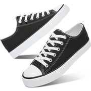 AOMAIS Womens Canvas Fashion Sneakers Classic Low Top Fabric Shoes Casual Walking Canvas Flats Cute Lace Up Tennis Shoes for LadyBlack US5