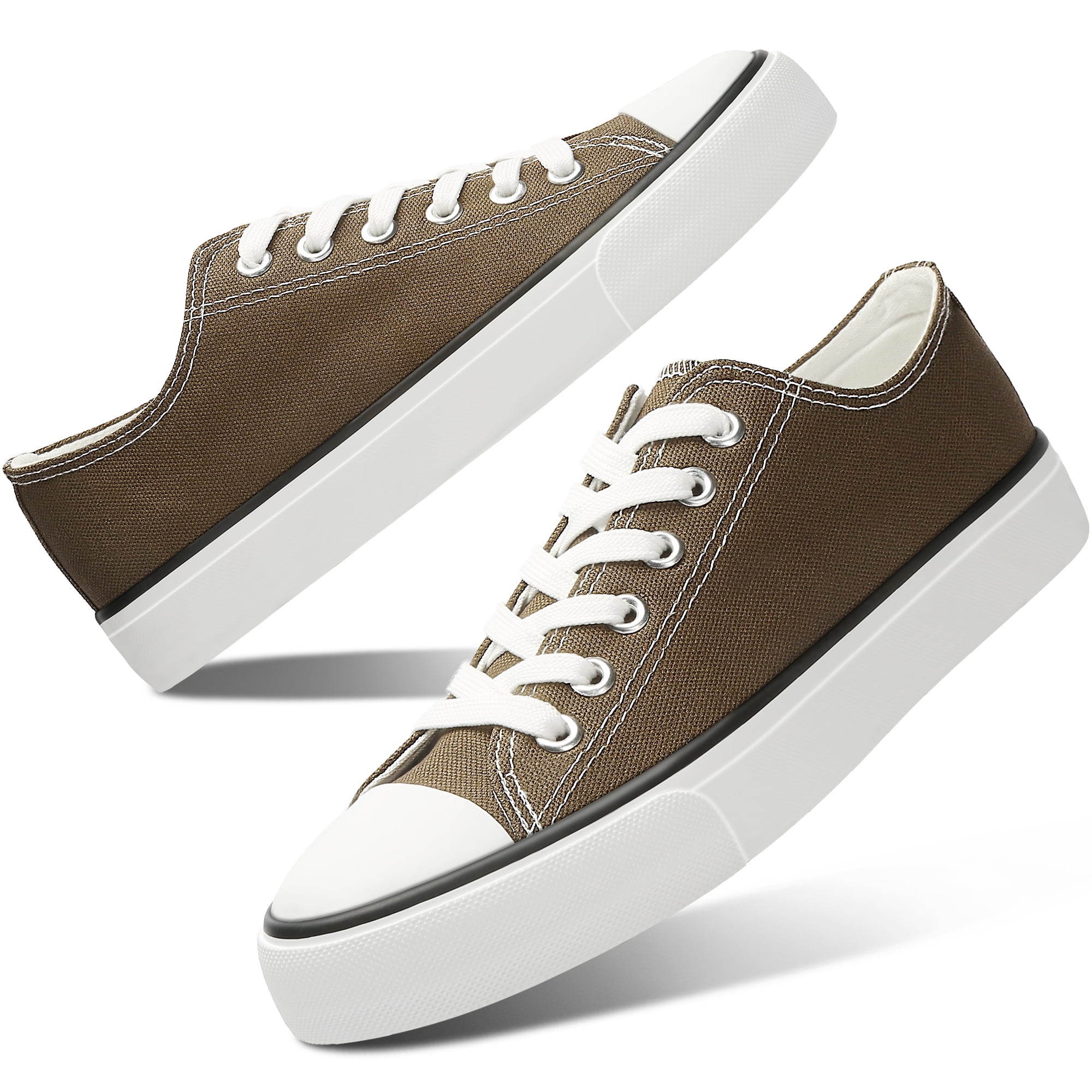 AOMAIS Womens Canvas Fashion Sneakers Classic Low Top Fabric Shoes Casual Walking Canvas Flats Cute Lace Up Tennis Shoes for Lady(Brown US8)