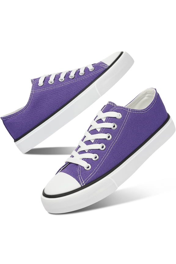 Womens Canvas Fashion Sneakers Classic Low Top Fabric Shoes Casual Walking Canvas Flats Cute Lace Up Tennis Shoes for Lady(Dark Purple US11)