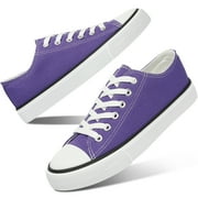 AOMAIS Womens Canvas Fashion Sneakers Classic Low Top Fabric Shoes Casual Walking Canvas Flats Cute Lace Up Tennis Shoes for Lady(Black US12)