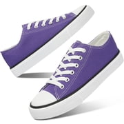 AOMAIS Womens Canvas Fashion Sneakers Classic Low Top Fabric Shoes Casual Walking Canvas Flats Cute Lace Up Tennis Shoes for LadyDark Purple US8