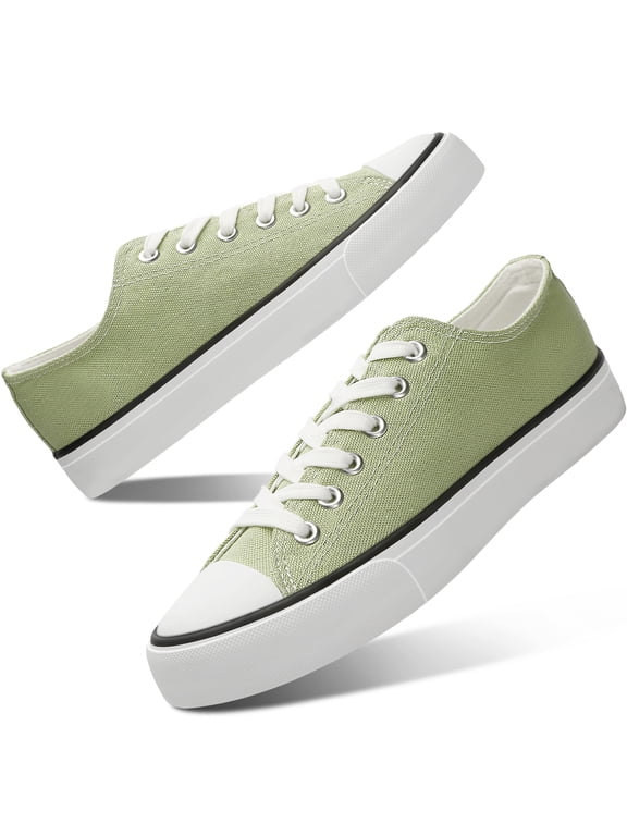 Womens Canvas Fashion Sneakers Classic Low Top Fabric Shoes Casual Walking Canvas Flats Cute Lace Up Tennis Shoes for Lady(Grass Green US10)