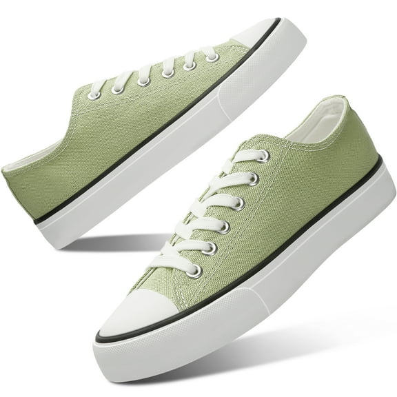 AOMAIS Womens Canvas Fashion Sneakers Classic Low Top Fabric Shoes Casual Walking Canvas Flats Cute Lace Up Tennis Shoes for Lady(Grass Green US9)