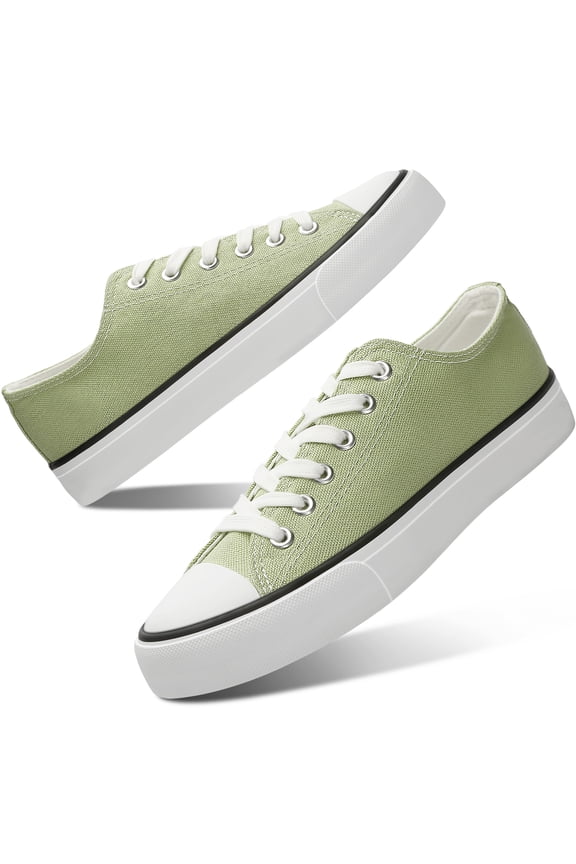 Womens Canvas Fashion Sneakers Classic Low Top Fabric Shoes Casual Walking Canvas Flats Cute Lace Up Tennis Shoes for Lady(Grass Green US9)