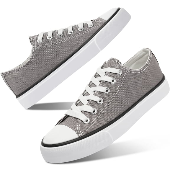 AOMAIS Womens Canvas Fashion Sneakers Classic Low Top Fabric Shoes Casual Walking Canvas Flats Cute Lace Up Tennis Shoes for Lady(Gray US14)