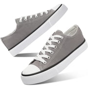 AOMAIS Womens Canvas Fashion Sneakers Classic Low Top Fabric Shoes Casual Walking Canvas Flats Cute Lace Up Tennis Shoes for LadyGray US8