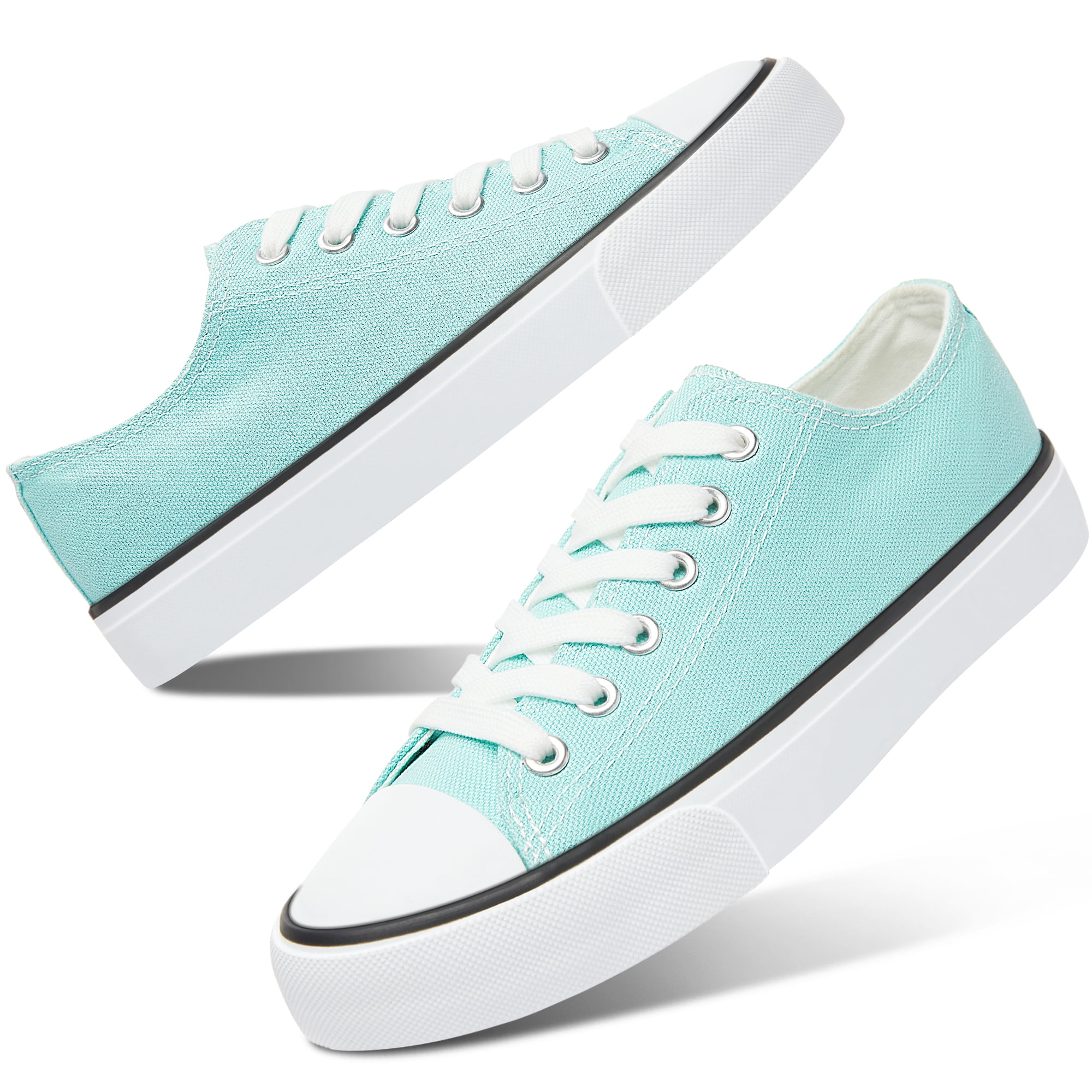 Womens Canvas Fashion Sneakers Classic Low Top Fabric Shoes Casual Walking Canvas Flats Cute Lace Up Tennis Shoes for Lady(Green US6)