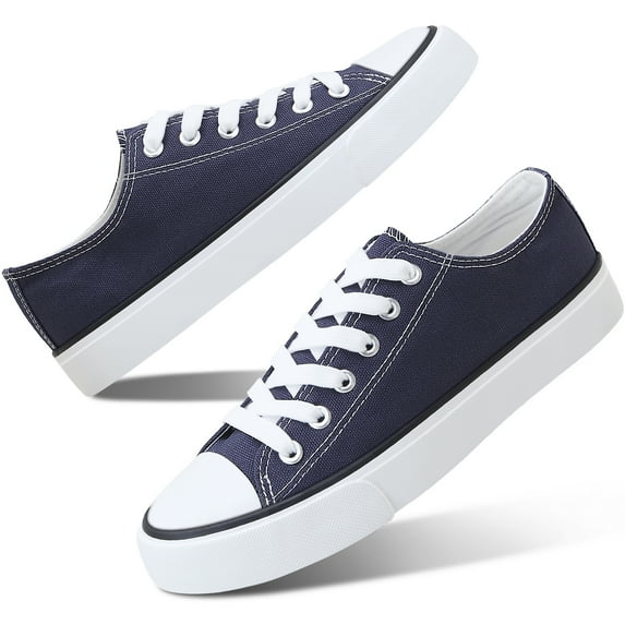 AOMAIS Womens Canvas Fashion Sneakers Classic Low Top Fabric Shoes Casual Walking Canvas Flats Cute Lace Up Tennis Shoes for Lady(Navy US7)