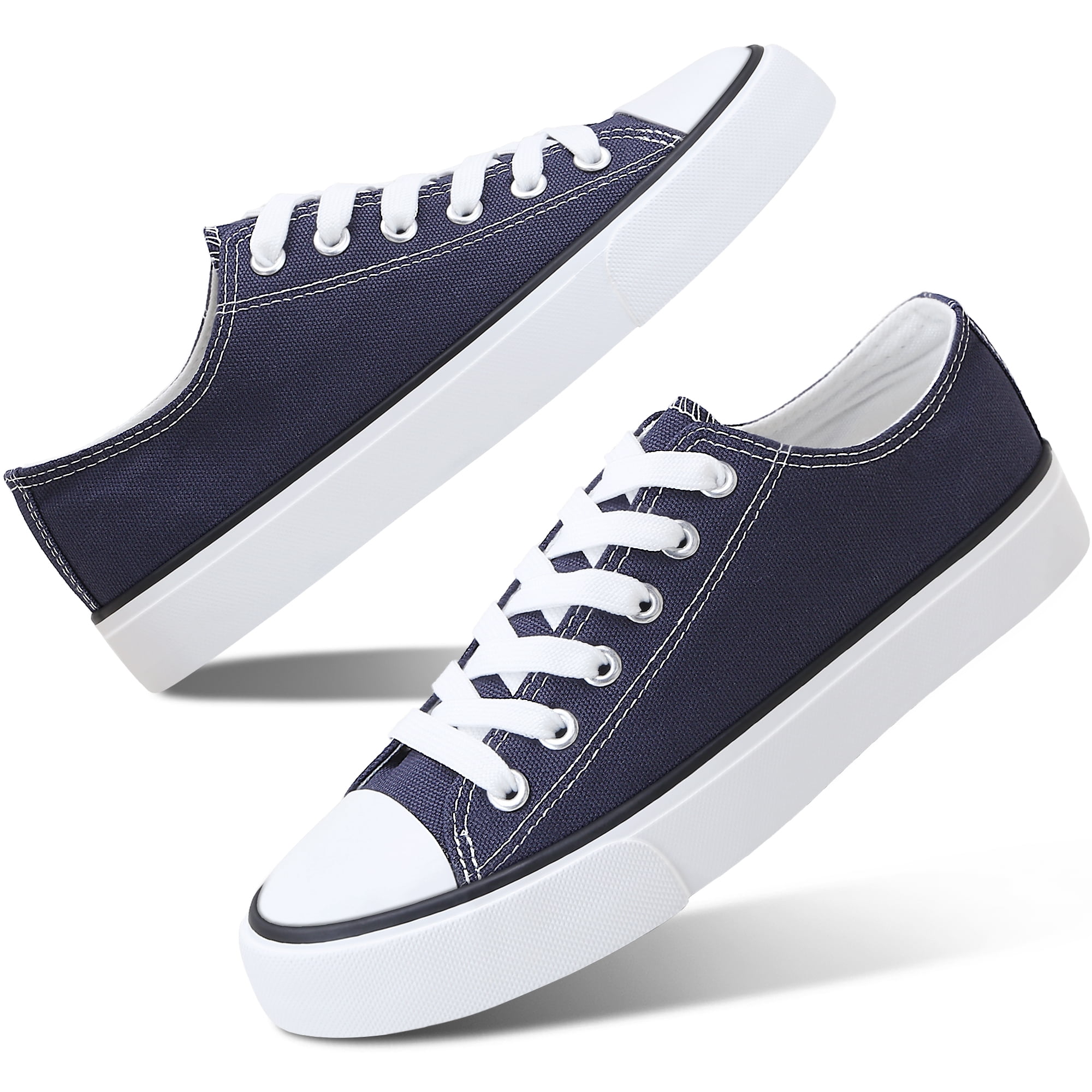 Womens Canvas Fashion Sneakers Classic Low Top Fabric Shoes Casual Walking Canvas Flats Cute Lace Up Tennis Shoes for Lady(Navy US8)